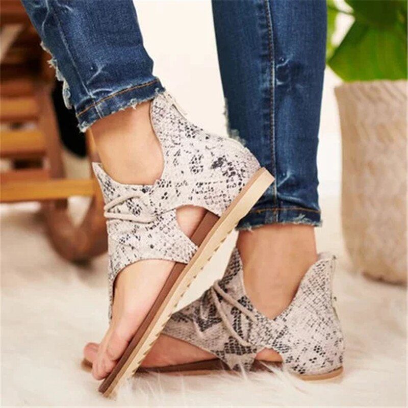 Summer Women Sandals Flats Zippers Flip Flops Ladies Casual women Shoes Leopard Open Toe Solid Beach Flats Women's Sandals