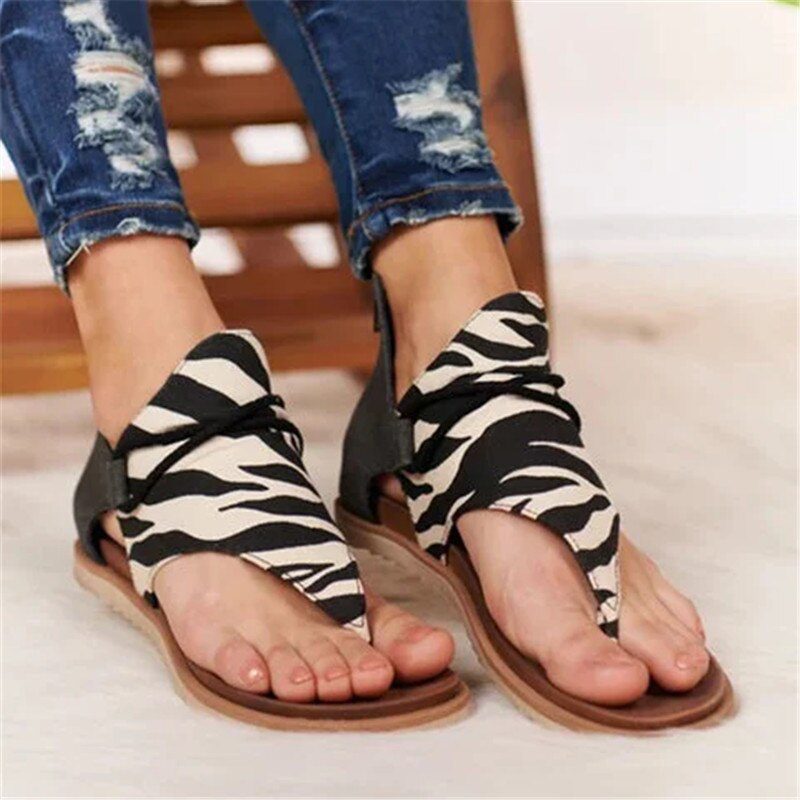 Summer Women Sandals Flats Zippers Flip Flops Ladies Casual women Shoes Leopard Open Toe Solid Beach Flats Women's Sandals