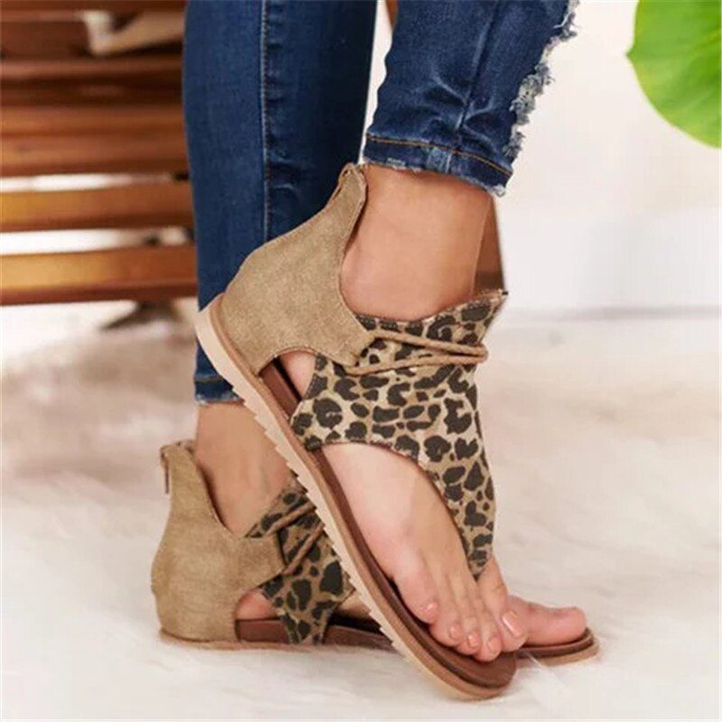 Summer Women Sandals Flats Zippers Flip Flops Ladies Casual women Shoes Leopard Open Toe Solid Beach Flats Women's Sandals