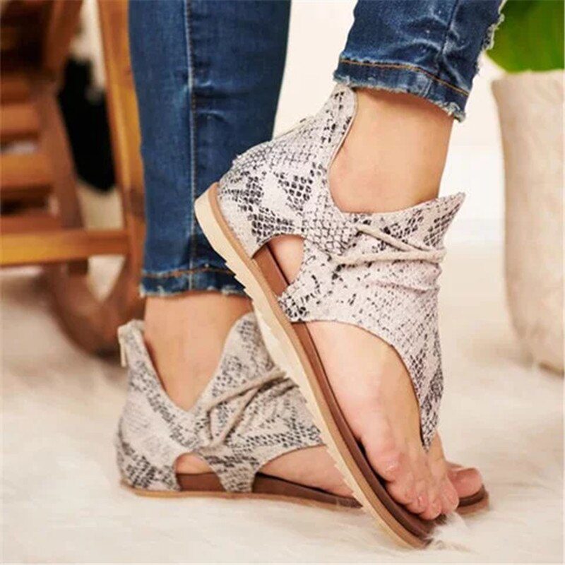 Summer Women Sandals Flats Zippers Flip Flops Ladies Casual women Shoes Leopard Open Toe Solid Beach Flats Women's Sandals