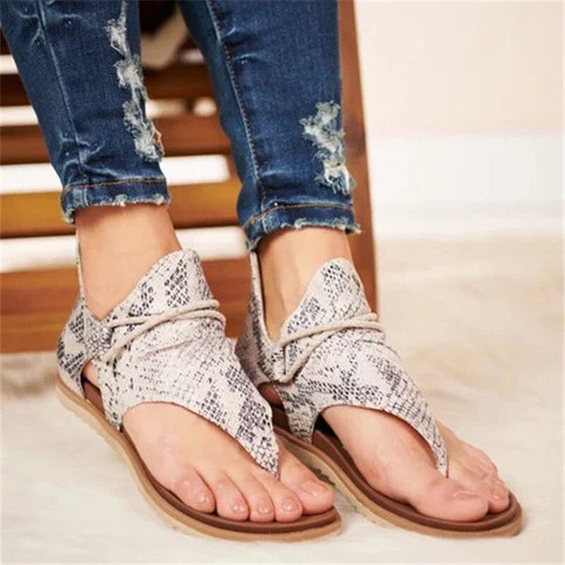 Summer Women Sandals Flats Zippers Flip Flops Ladies Casual women Shoes Leopard Open Toe Solid Beach Flats Women's Sandals