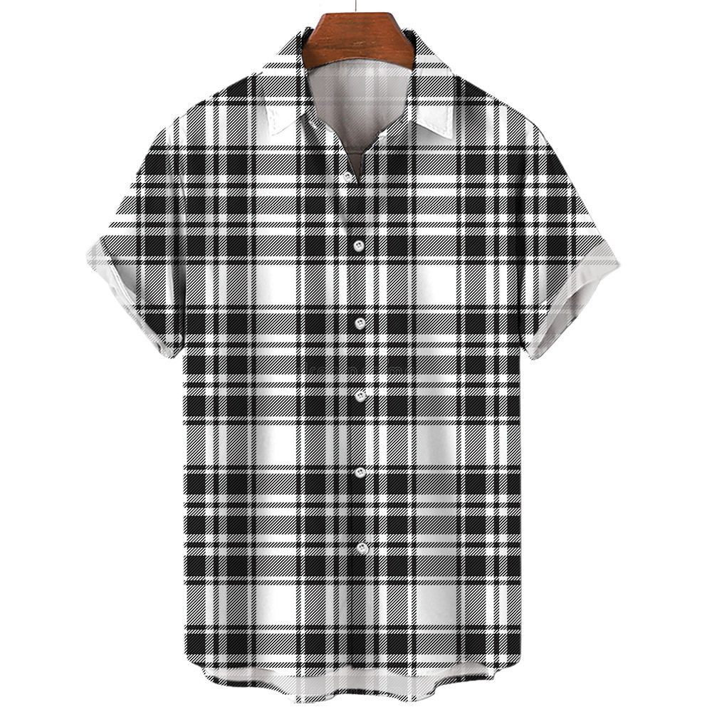 Men's Plaid Shirt Short Sleeve T-shirt 3d Striped Print T-shirt New Casual Men's Social Shirt Extra Large Camisa 2023