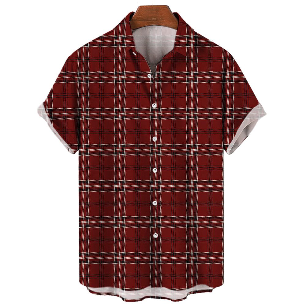 Men's Plaid Shirt Short Sleeve T-shirt 3d Striped Print T-shirt New Casual Men's Social Shirt Extra Large Camisa 2023