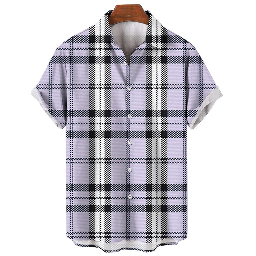 Men's Plaid Shirt Short Sleeve T-shirt 3d Striped Print T-shirt New Casual Men's Social Shirt Extra Large Camisa 2023