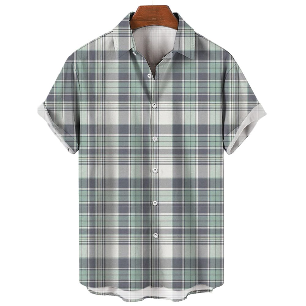 Men's Plaid Shirt Short Sleeve T-shirt 3d Striped Print T-shirt New Casual Men's Social Shirt Extra Large Camisa 2023