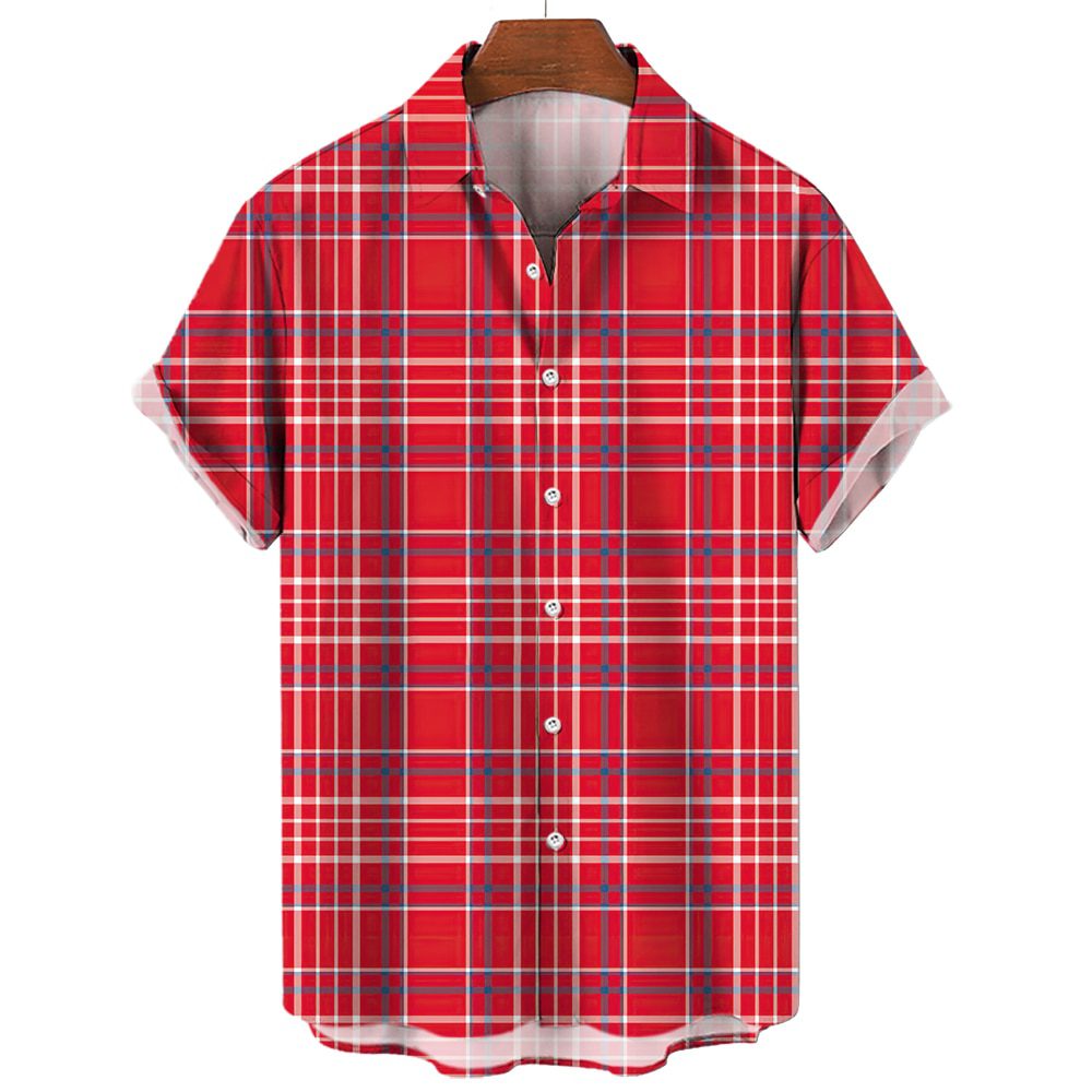 Men's Plaid Shirt Short Sleeve T-shirt 3d Striped Print T-shirt New Casual Men's Social Shirt Extra Large Camisa 2023