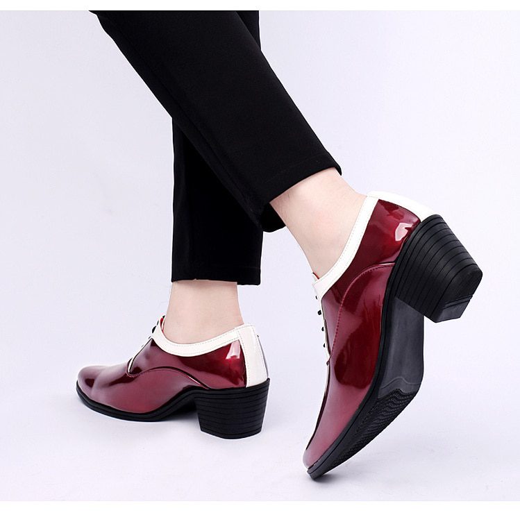 2022 Classic Glitter Leather Men's Dress Shoes Fashion Red Mirror Luxury Shoes Men Increasing-height Heel Shoes Men Footwear