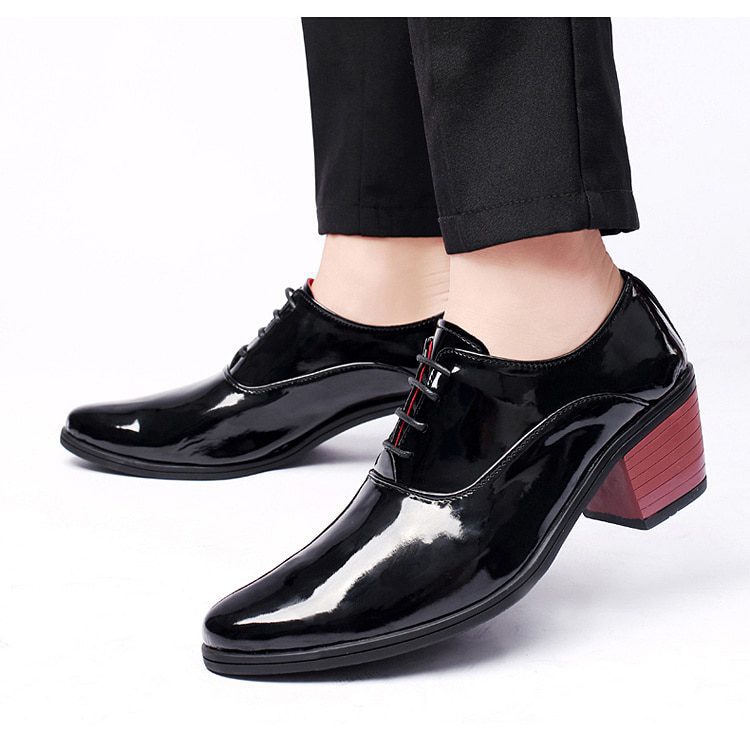 2022 Classic Glitter Leather Men's Dress Shoes Fashion Red Mirror Luxury Shoes Men Increasing-height Heel Shoes Men Footwear