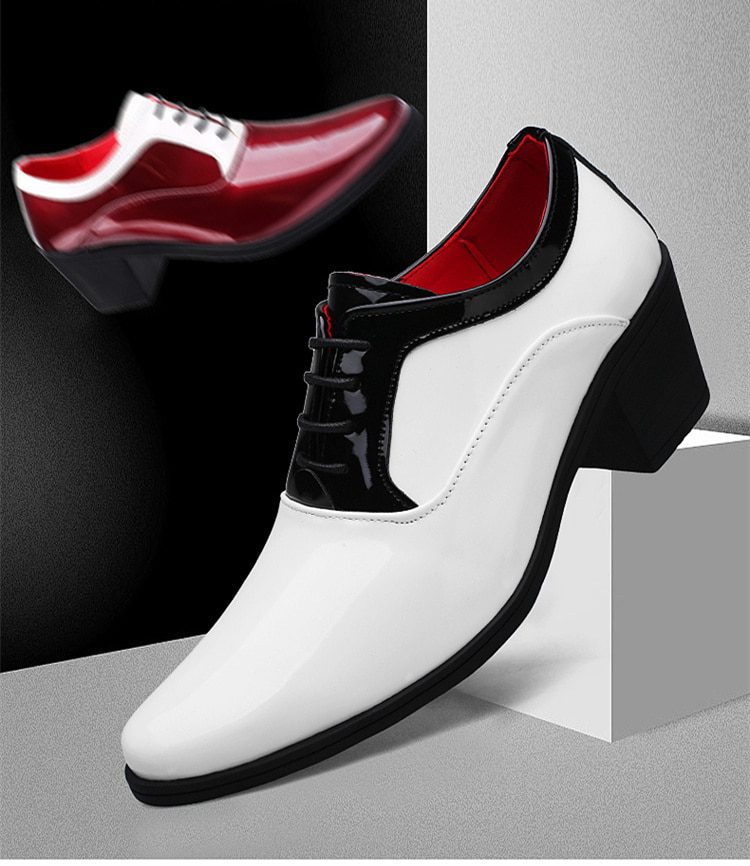 2022 Classic Glitter Leather Men's Dress Shoes Fashion Red Mirror Luxury Shoes Men Increasing-height Heel Shoes Men Footwear