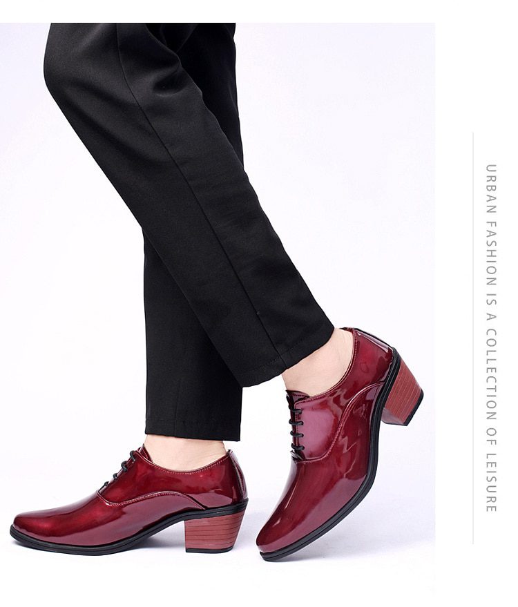 2022 Classic Glitter Leather Men's Dress Shoes Fashion Red Mirror Luxury Shoes Men Increasing-height Heel Shoes Men Footwear