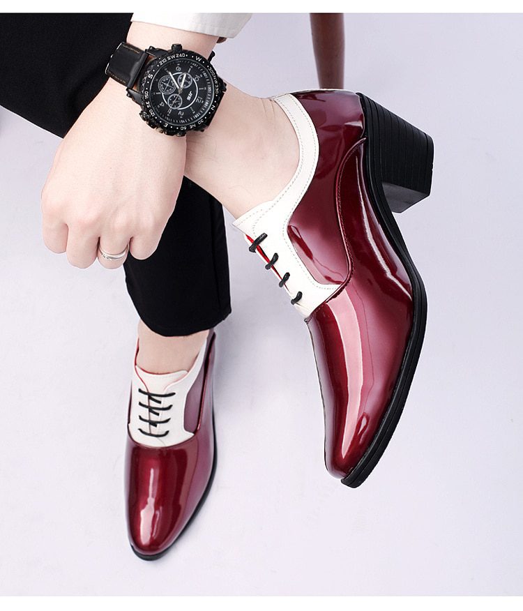 2022 Classic Glitter Leather Men's Dress Shoes Fashion Red Mirror Luxury Shoes Men Increasing-height Heel Shoes Men Footwear