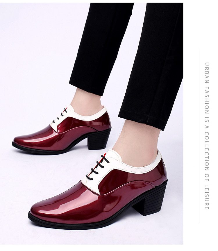 2022 Classic Glitter Leather Men's Dress Shoes Fashion Red Mirror Luxury Shoes Men Increasing-height Heel Shoes Men Footwear