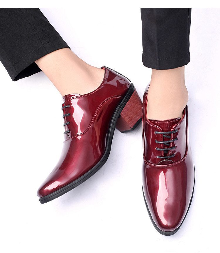 2022 Classic Glitter Leather Men's Dress Shoes Fashion Red Mirror Luxury Shoes Men Increasing-height Heel Shoes Men Footwear