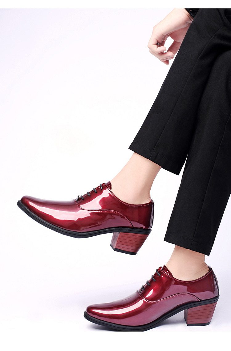 2022 Classic Glitter Leather Men's Dress Shoes Fashion Red Mirror Luxury Shoes Men Increasing-height Heel Shoes Men Footwear