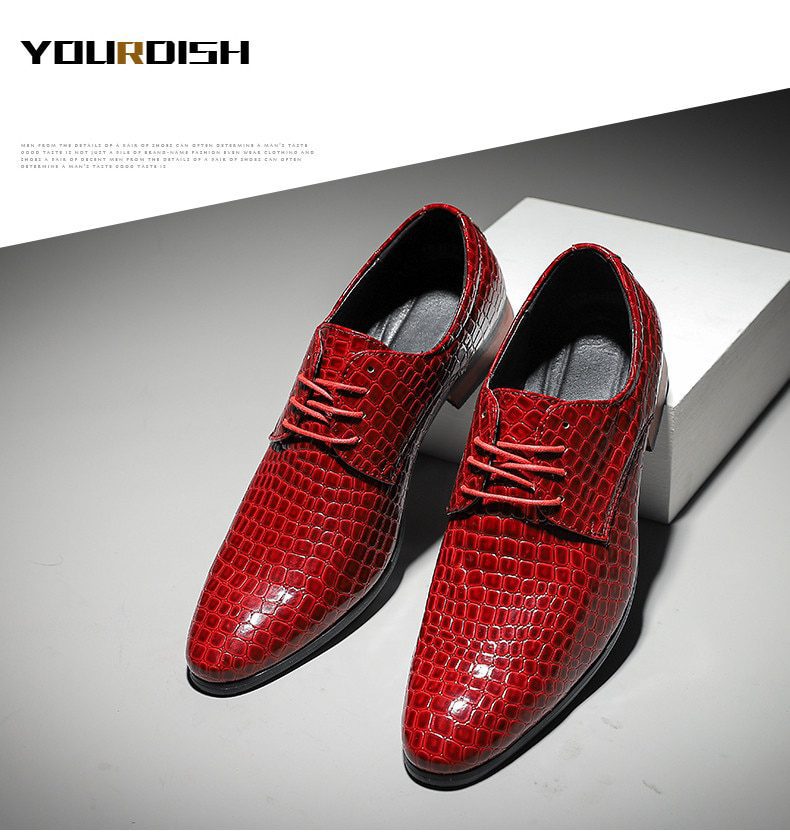 Italian Brand Red Men's Crocodile Shoes Classic Luxury Formal Dress Shoes Men Oxford Leather Shoes Fashion Pointed Wedding Shoes