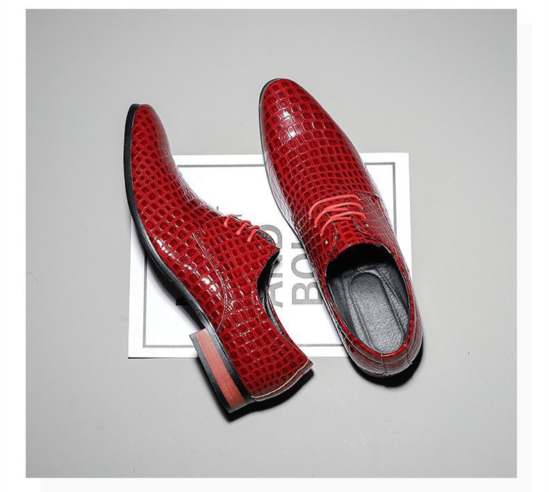 Italian Brand Red Men's Crocodile Shoes Classic Luxury Formal Dress Shoes Men Oxford Leather Shoes Fashion Pointed Wedding Shoes