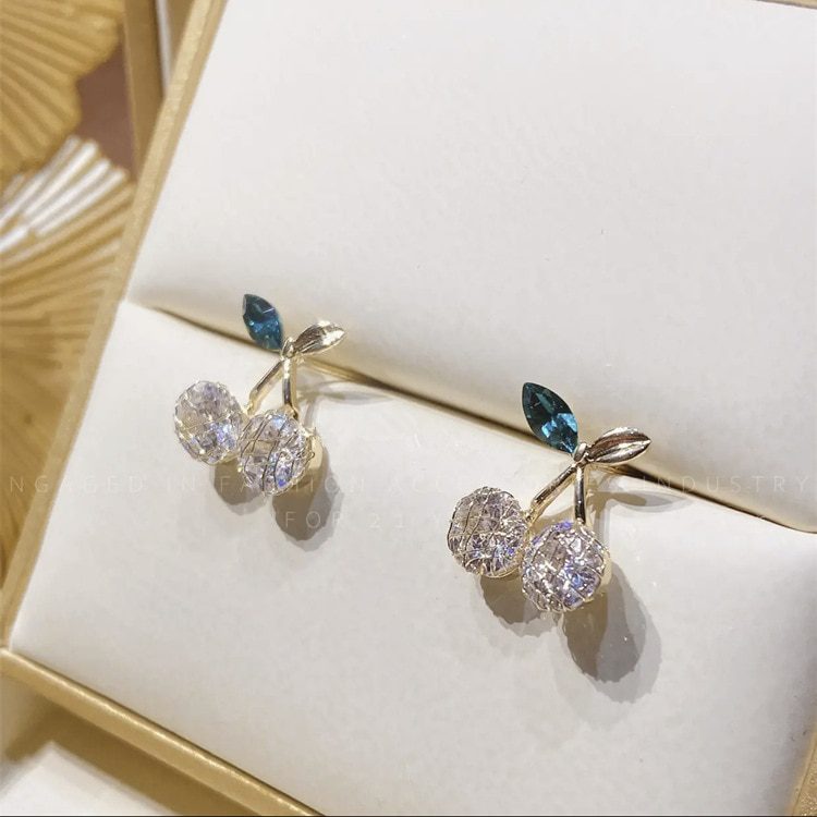 Korean Fashion Delicate Zircon Cherry Earrings for Women Luxury Plated Gold High-Grade Earring Wedding Jewelry Birthday Gift