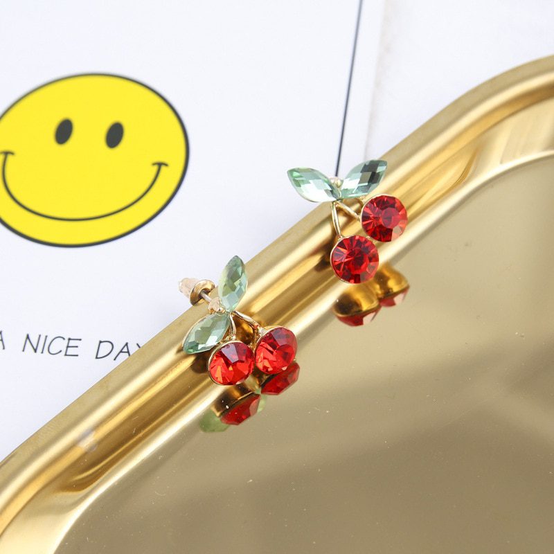 Cherry Drop Earrings For Women 2021 Fashion Jewelry Resin Alloy Female Crystal Earring Accessories Girl Gift Party Wholesale New