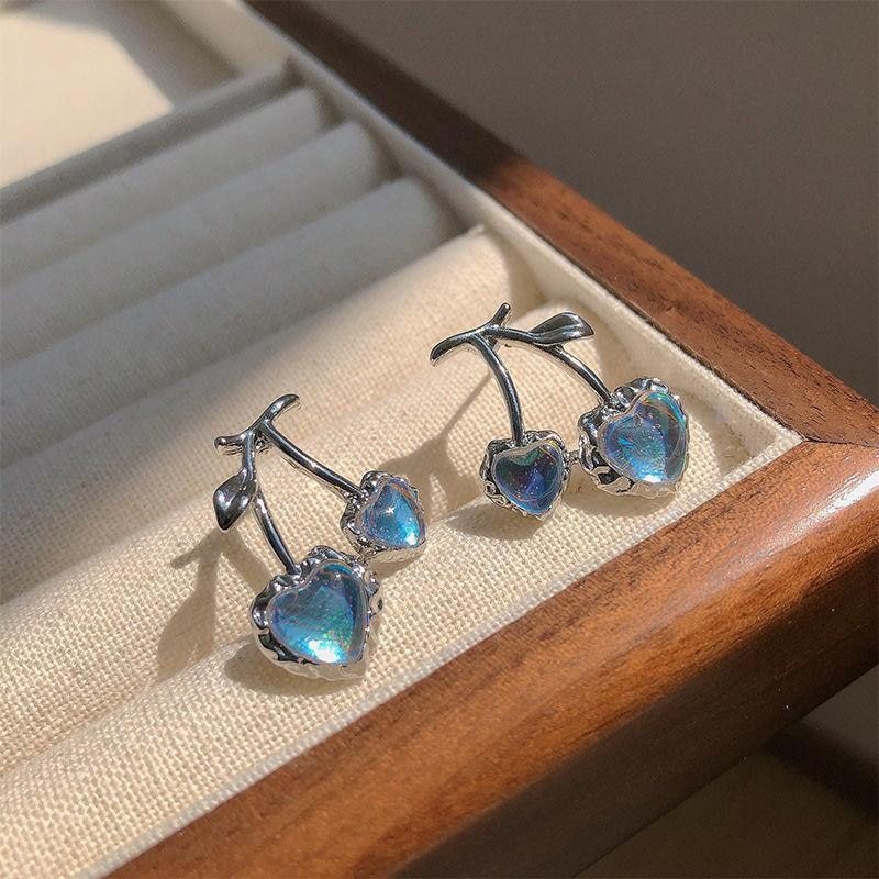 Fashion Light Blue Crystal Pendant Earrings for Women's Personality Cute Cherry Earrings Birthday Party Women's Gift Jewelry