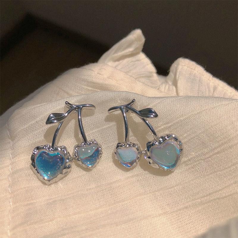 Fashion Light Blue Crystal Pendant Earrings for Women's Personality Cute Cherry Earrings Birthday Party Women's Gift Jewelry