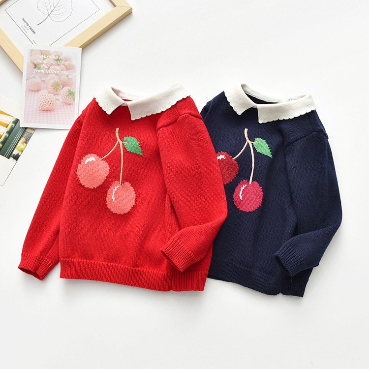 Baby Kids Girls Long Sleeve Cherry Printing Knit Sweater Autumn Winter Kids Girls Pullover Sweaters Children's Clothes