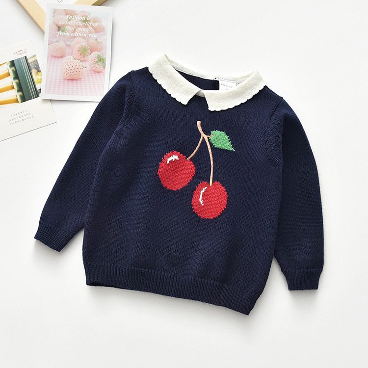 Baby Kids Girls Long Sleeve Cherry Printing Knit Sweater Autumn Winter Kids Girls Pullover Sweaters Children's Clothes