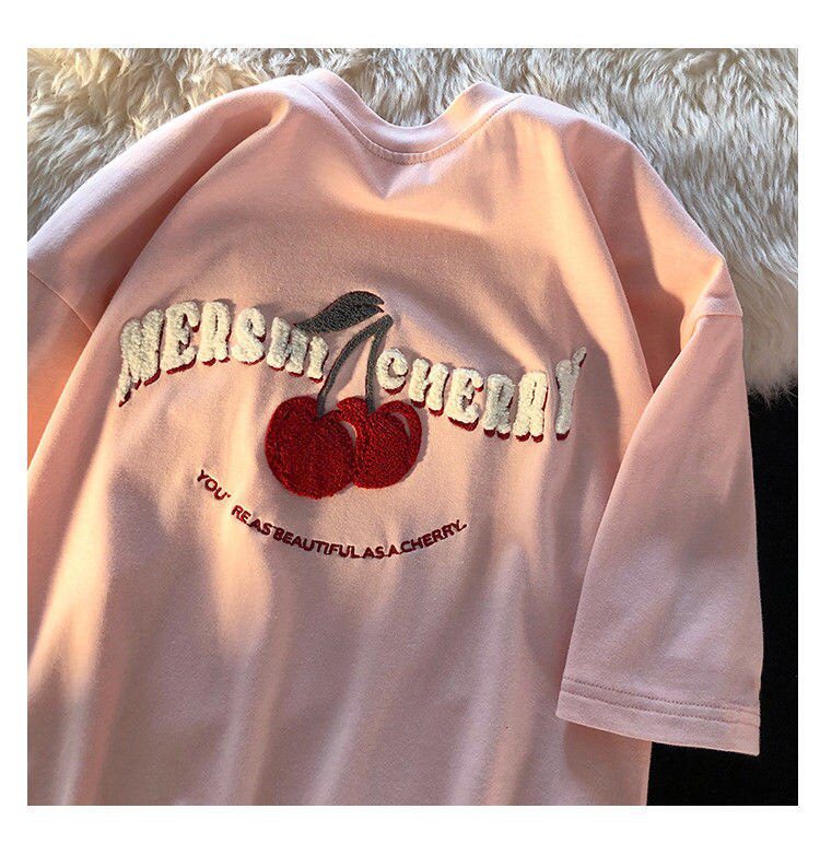 Cherry Embroidery T Shirts Kawaii Girls Pink  Large 3XL