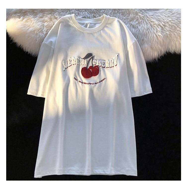 Cherry Embroidery T Shirts Kawaii Girls Pink  Large 3XL