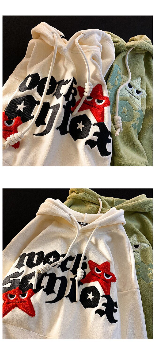 five-pointed star embroidery pullover hoodies trendy hoodies
