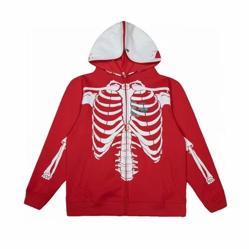 Gothic Dark Skull and Bones Full Print Design Streetwear Hip Hop Hoodie Women Loose Casual Couples Zipper Cardigan Hoodies Women