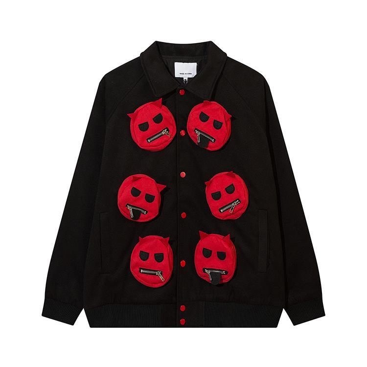 Gothic dark little devil design multi-pocket hip-hop street outer jacket women 2022 autumn/winter ins couple jackets lapel women