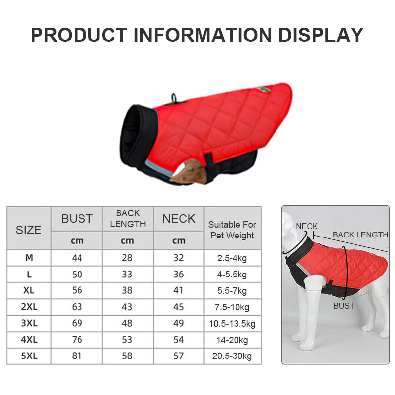 M-5XL New Dog Clothes Winter Warm Reflective Dog Clothes Thickened Vest Dog Cotton Coat Medium Large Dogs Pet Jacket Clothing