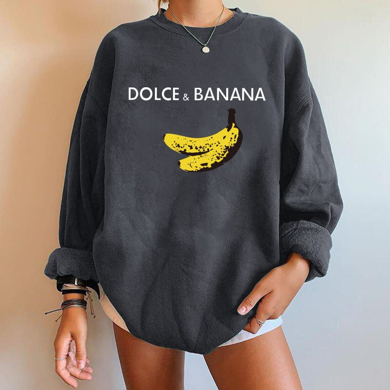 Dolce&banana Print Women Sweatshirts Streetwear Round Neck Long Sleeve Drop Shoulder Loose Winter Woman Sweatshirts Moletom