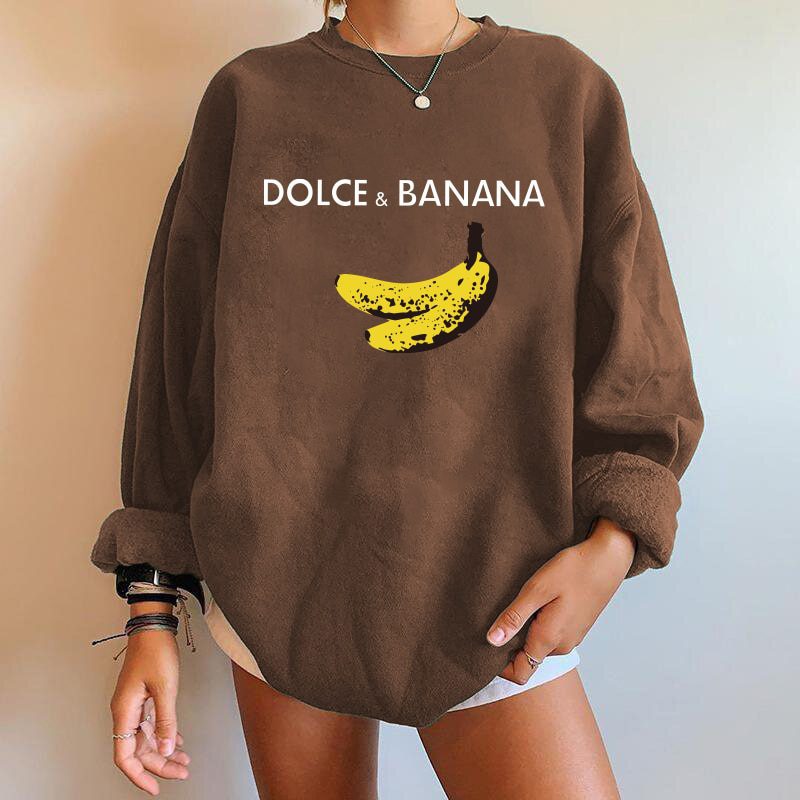 Dolce&banana Print Women Sweatshirts Streetwear Round Neck Long Sleeve Drop Shoulder Loose Winter Woman Sweatshirts Moletom