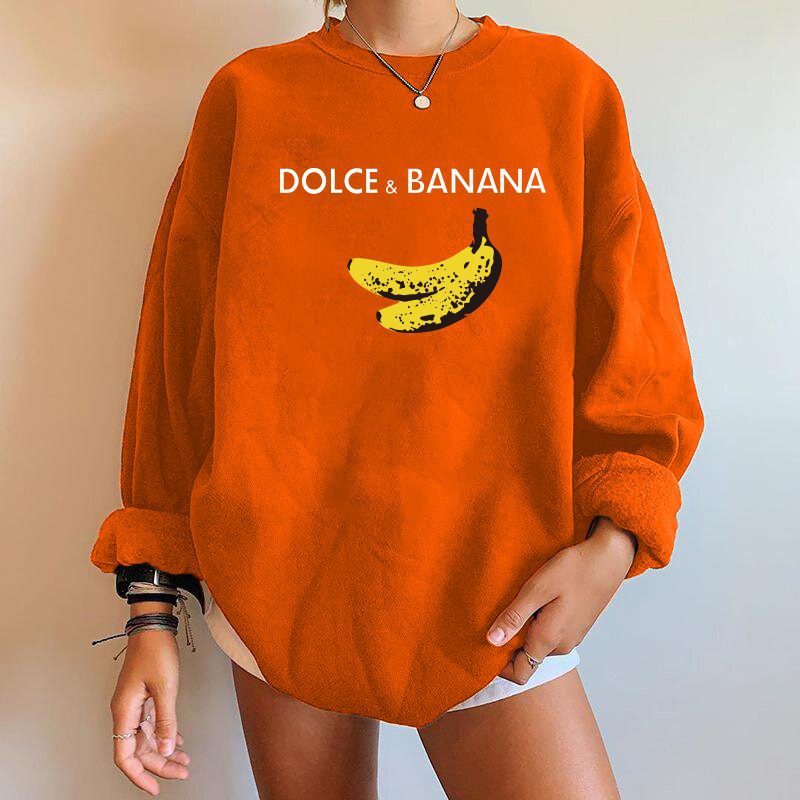 Dolce&banana Print Women Sweatshirts Streetwear Round Neck Long Sleeve Drop Shoulder Loose Winter Woman Sweatshirts Moletom