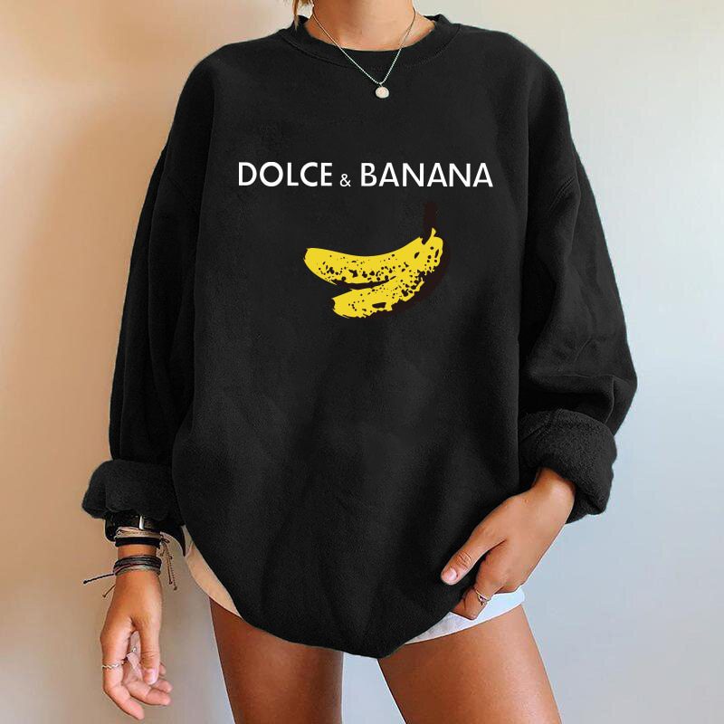 Dolce&banana Print Women Sweatshirts Streetwear Round Neck Long Sleeve Drop Shoulder Loose Winter Woman Sweatshirts Moletom