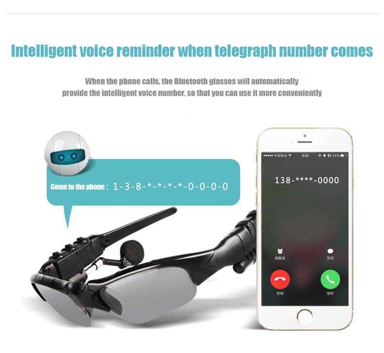 Wireless night vision Bluetooth glasses headset with talk multifunction intelligent polarized sun ink lens with earplug