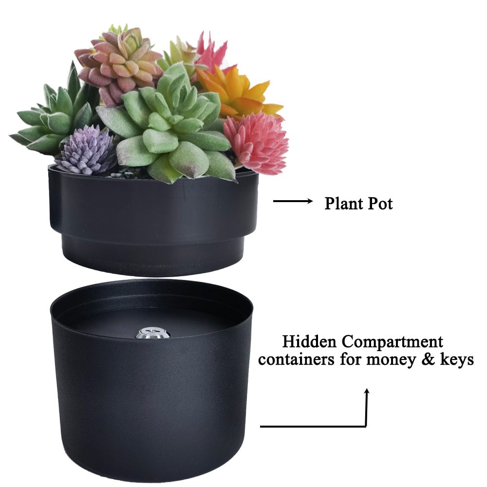 Iron Flower Pot Diversion Safe with Lock Hidden Box Secret Compartment Hideaway Plant Stash Hide Money Keys Valuables