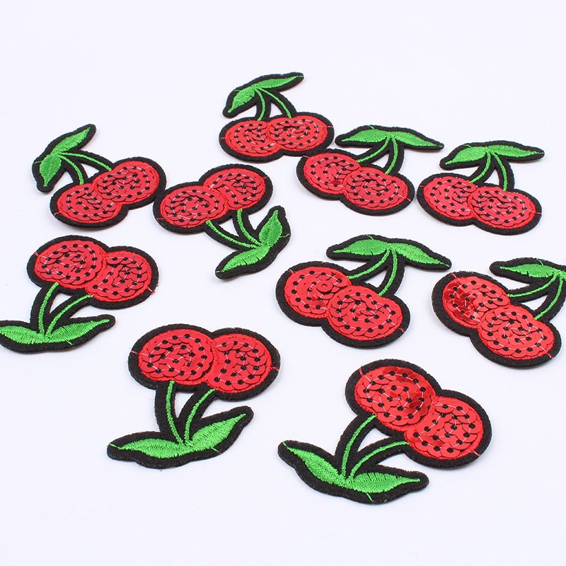 10pcs/lot Iron On Sequined Small Cherry Patch Cartoon Fruits Sticker for Garments DIY Jeans Backpack Pants Appliques Sew Badge1.