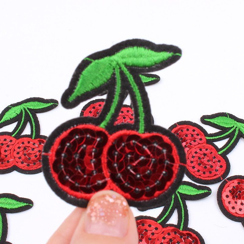 10pcs/lot Iron On Sequined Small Cherry Patch Cartoon Fruits Sticker for Garments DIY Jeans Backpack Pants Appliques Sew Badge1.