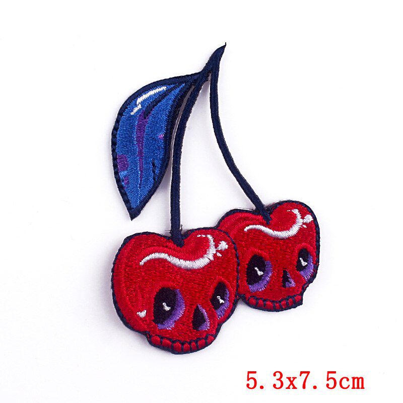 Prajna 10PCS Cherry Skull Applique Embroidered Patches On Clothes DIY Iron On Patches For Clothing Punk Stickers On clothes