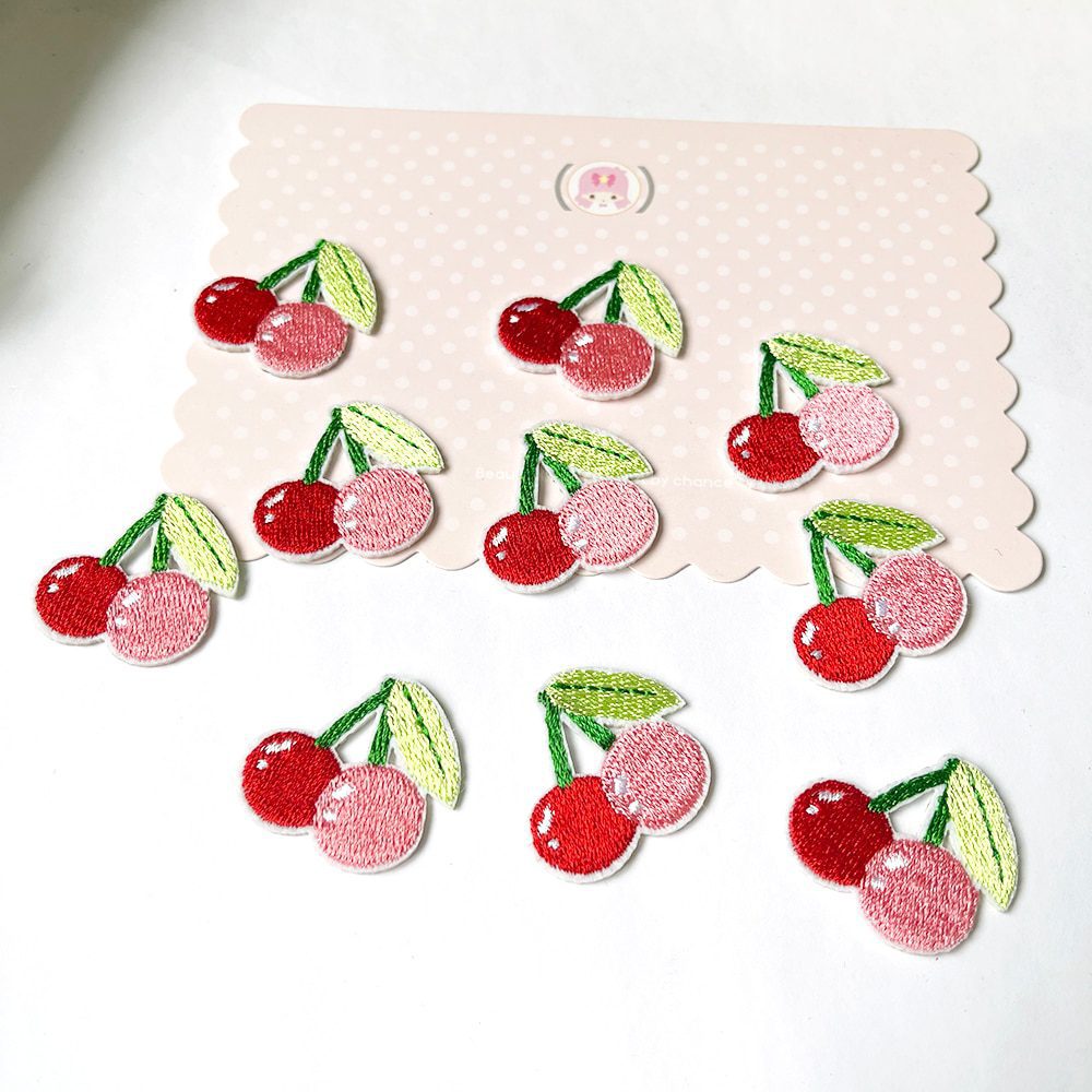 AHYONNIEX 10pcs/lot Embroidery Cherry Repair Patches Bag Jacket Jeans Strip Iron On Patches for Clothes Small Glue Sticker