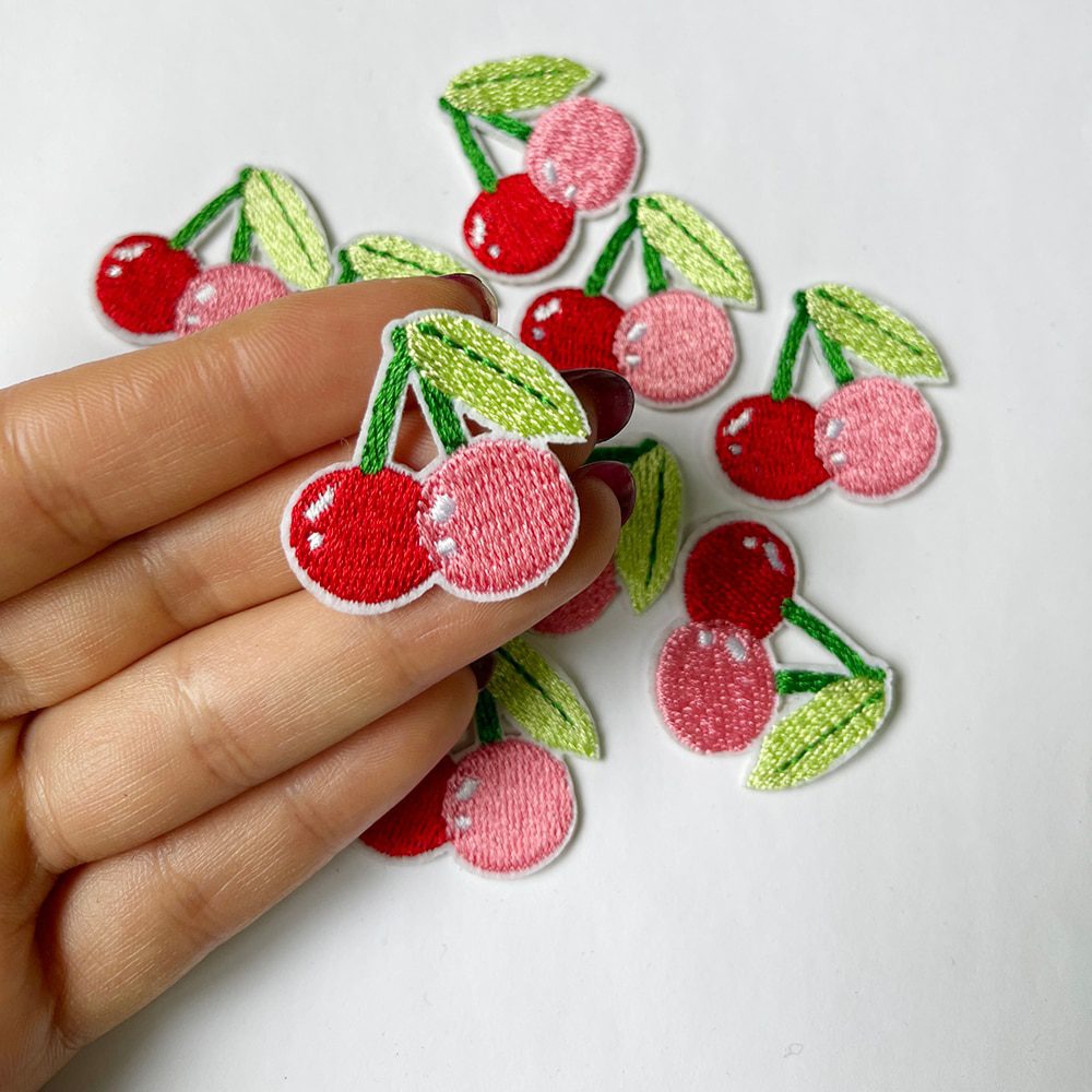 AHYONNIEX 10pcs/lot Embroidery Cherry Repair Patches Bag Jacket Jeans Strip Iron On Patches for Clothes Small Glue Sticker