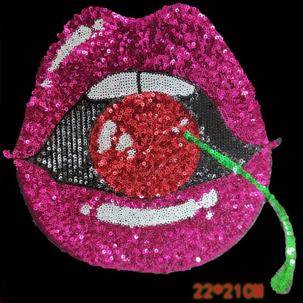 Pink Puple Golden Mouth 3D Sew On Sequins Patch Clothes DIY Iron On Patches for Clothing T-shirt Dress