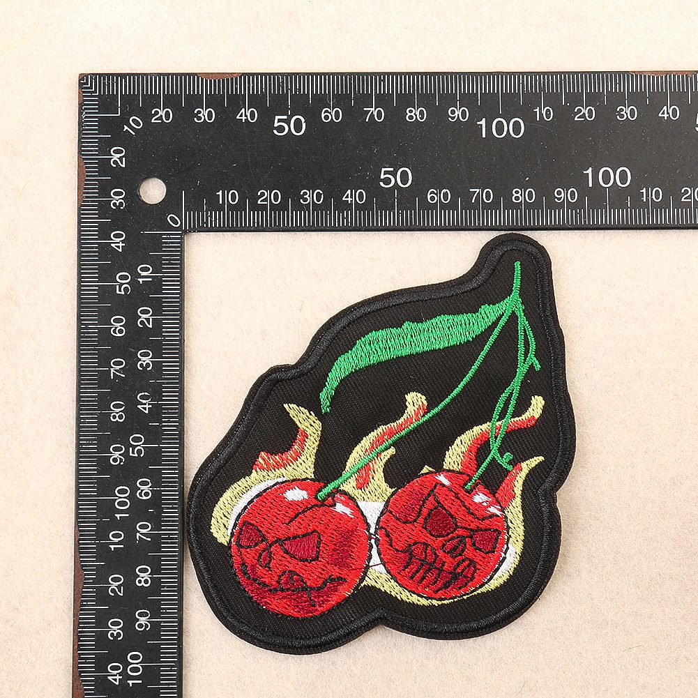 Skull Cherry Fruit Patch Punk Applique Embroidery Supplies Iron on Patches for Clothes Sticker Apparel Accessory Halloween Decor