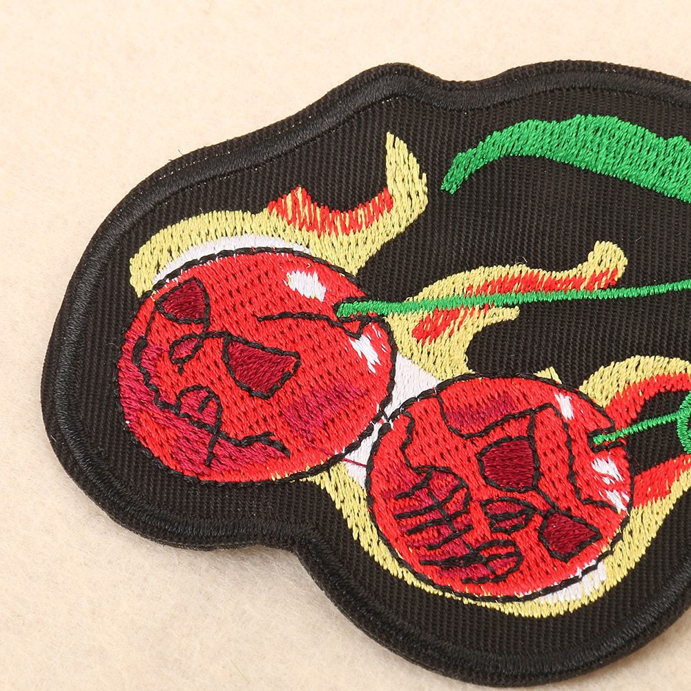 Skull Cherry Fruit Patch Punk Applique Embroidery Supplies Iron on Patches for Clothes Sticker Apparel Accessory Halloween Decor