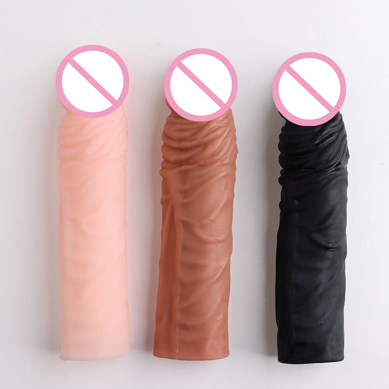 Realistic Penis Sleeve Extender Reusable Condoms Silicone Dick Enlarger Sheath Delay Ejaculation Sex Toys for Men 19CM