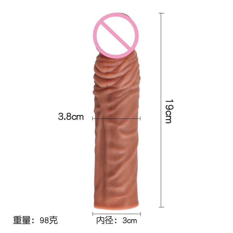 Realistic Penis Sleeve Extender Reusable Condoms Silicone Dick Enlarger Sheath Delay Ejaculation Sex Toys for Men 19CM