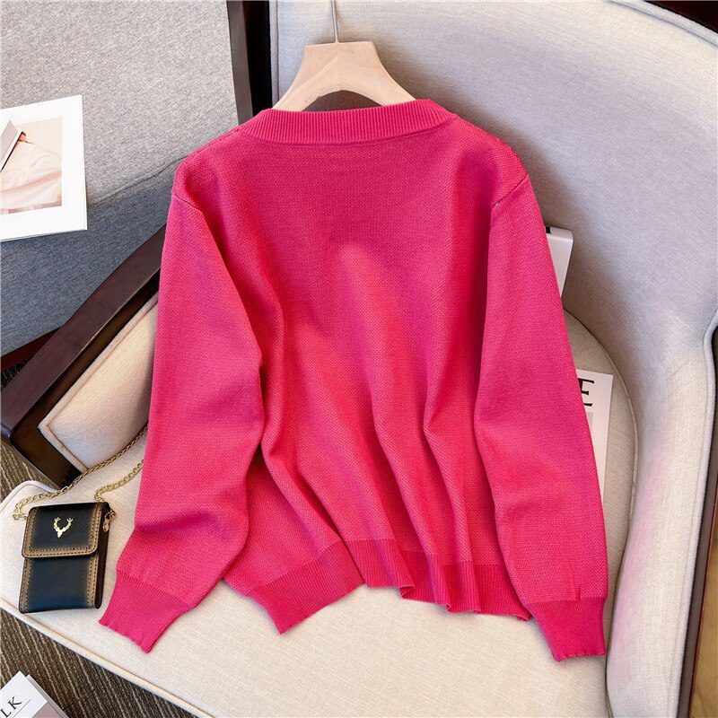 Cherry Jacquard Knit Sweater Pullover Women 2022 Autumn Korean Fashion Long Sleeve O-neck Loose Sweet Ladies Tops Jumpers Femme