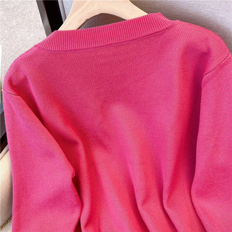 Cherry Jacquard Knit Sweater Pullover Women 2022 Autumn Korean Fashion Long Sleeve O-neck Loose Sweet Ladies Tops Jumpers Femme